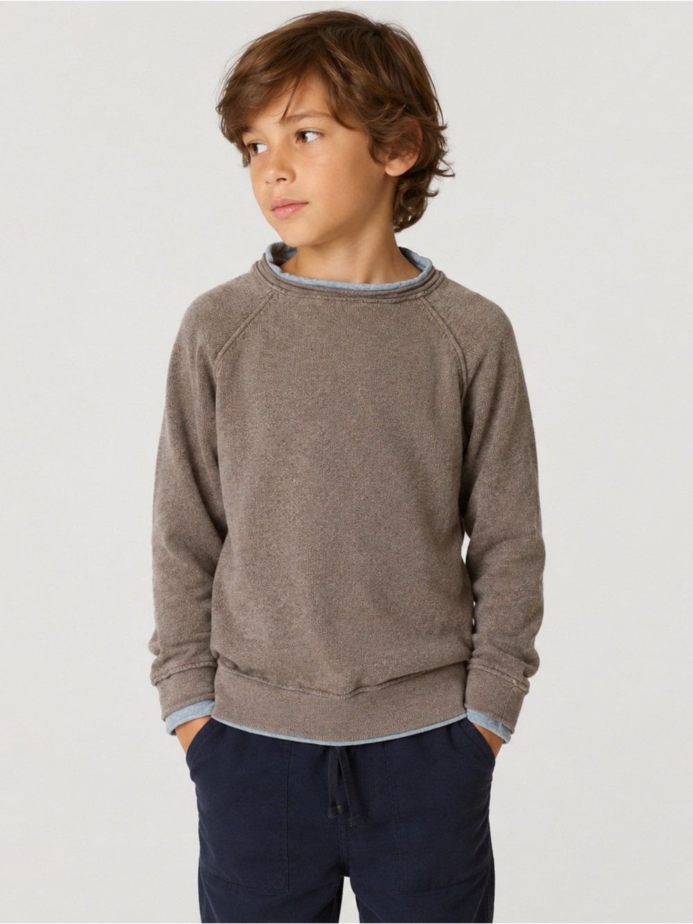 Appaman Jackson Roll Neck Sweater Boys Brown Heather Layered Cuff Knit Size 10